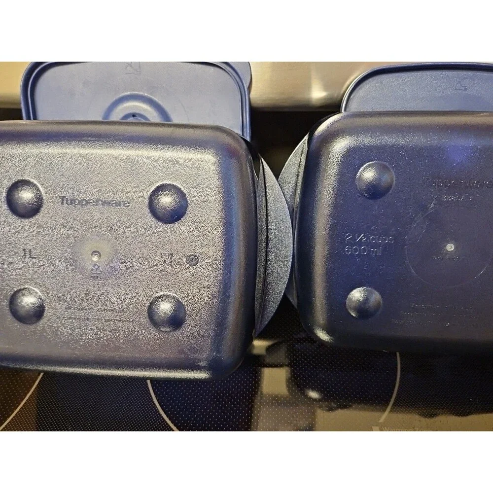 Set of 2 Tupperware Vent N Serve Medium Shallow / Medium Container Indigo Blue